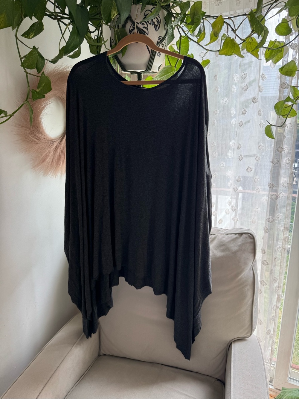 Three Bird Nest Wren Tunic Boho Oversized Swing Top Charcoal One Size Fits Most - Picture 7 of 11